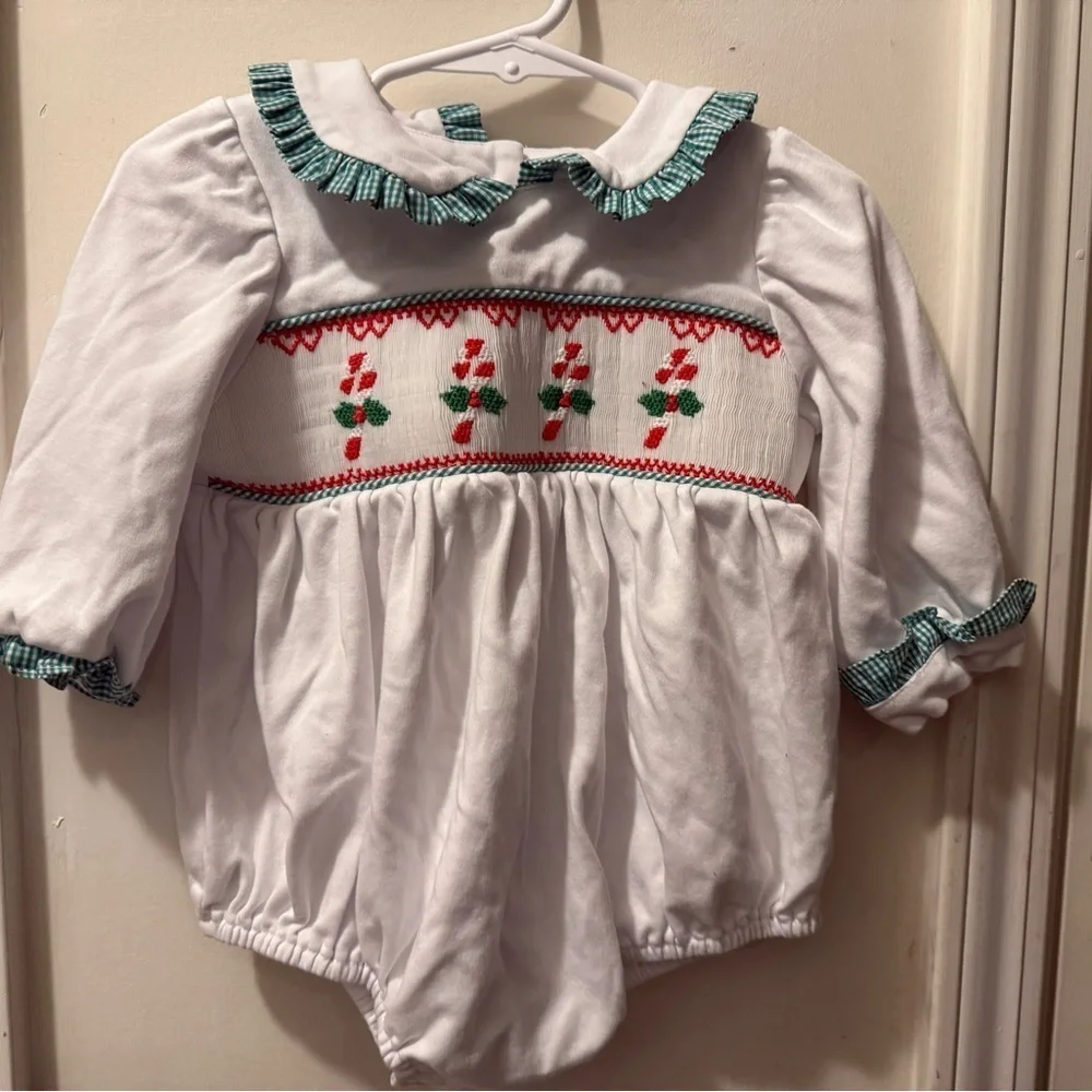 Stitchy Fish Smocked Candy Cane Romper
